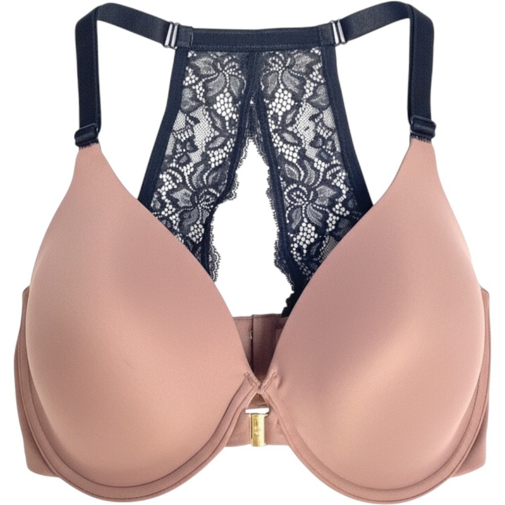 Pearl By Venus Back Lace Back Front Close Bra 34D Womens Mauve Underwire Push Up
